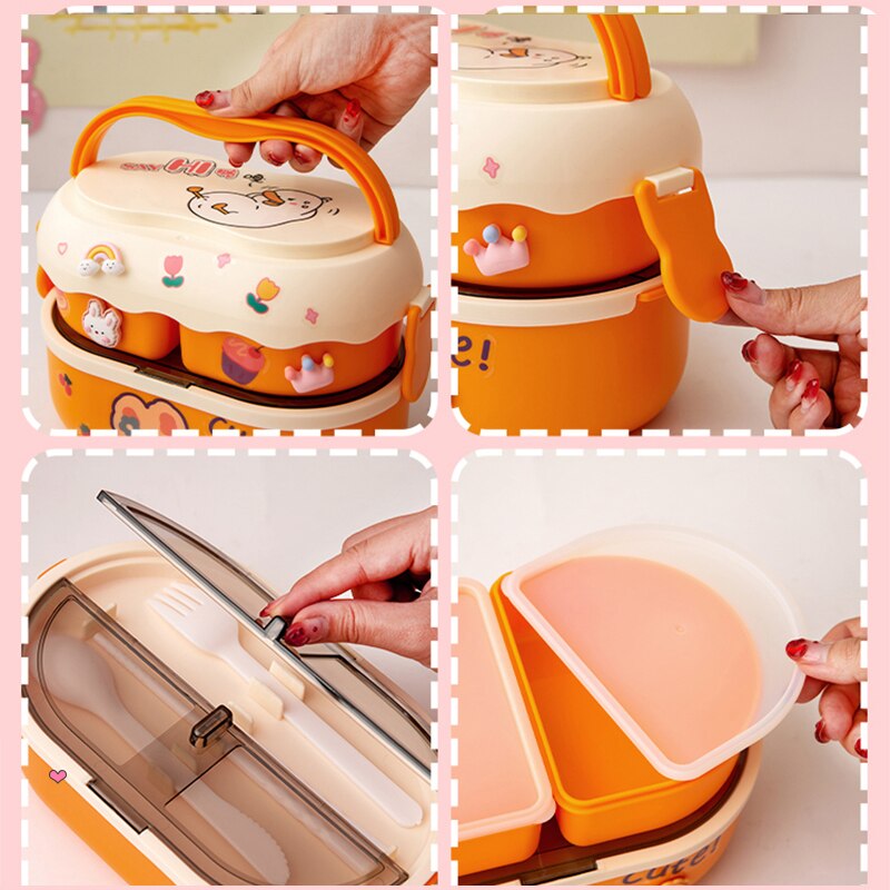 Kawaii Cartoon Lunch Box For Kids School Adults Office Portable Plastic Cute Bento Box Large Microwavable Food Container Boxes