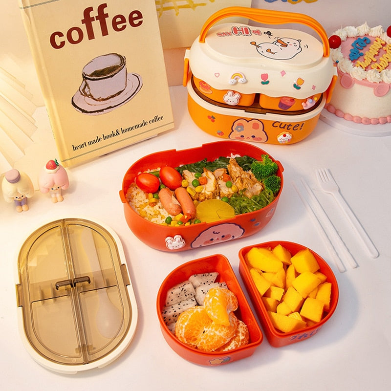 Kawaii Cartoon Lunch Box For Kids School Adults Office Portable Plastic Cute Bento Box Large Microwavable Food Container Boxes