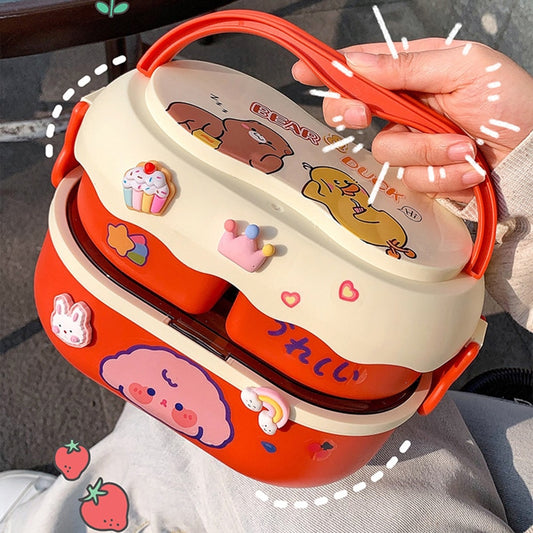 Kawaii Cartoon Lunch Box For Kids School Adults Office Portable Plastic Cute Bento Box Large Microwavable Food Container Boxes