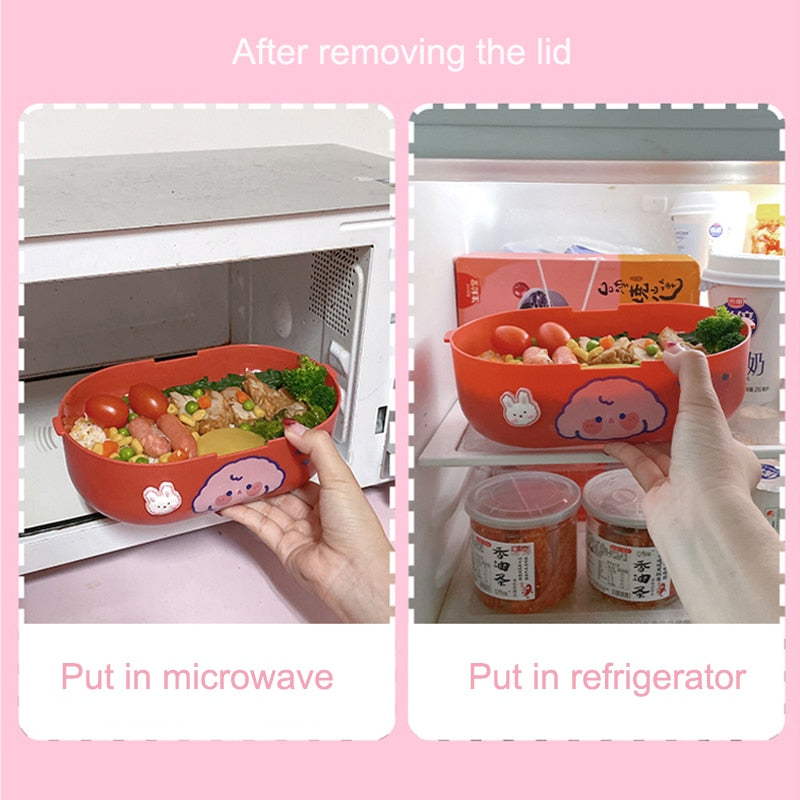 Kawaii Cartoon Lunch Box For Kids School Adults Office Portable Plastic Cute Bento Box Large Microwavable Food Container Boxes