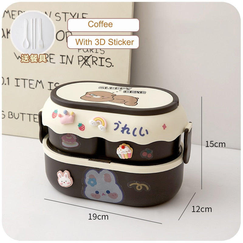 Kawaii Cartoon Lunch Box For Kids School Adults Office Portable Plastic Cute Bento Box Large Microwavable Food Container Boxes