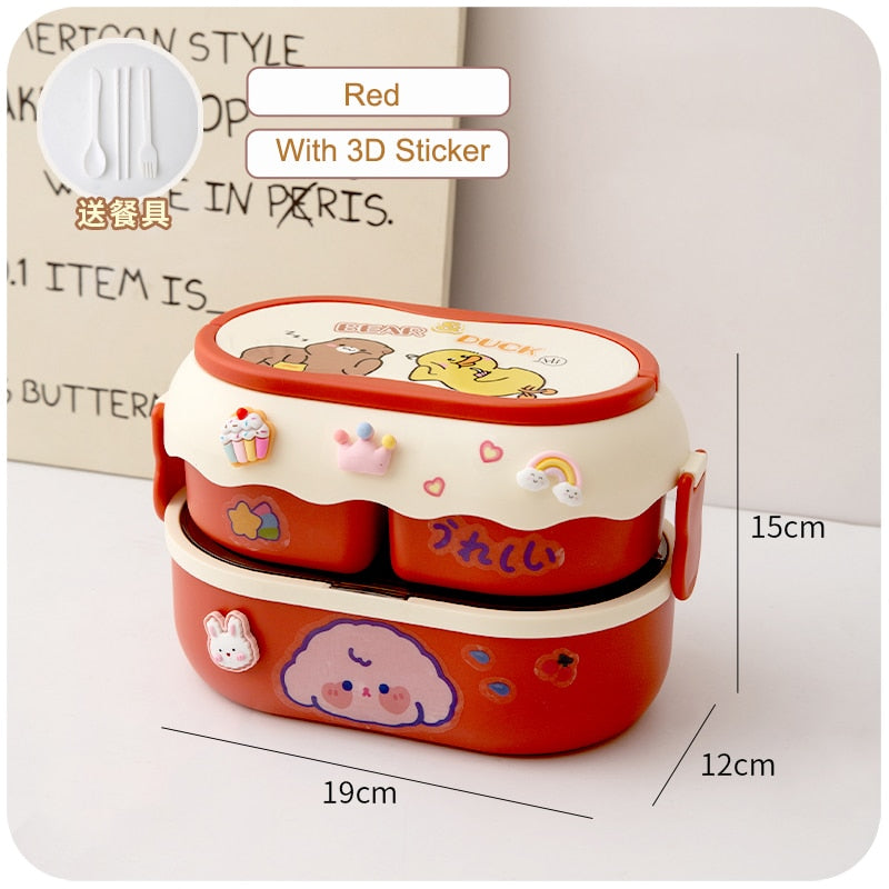 Kawaii Cartoon Lunch Box For Kids School Adults Office Portable Plastic Cute Bento Box Large Microwavable Food Container Boxes