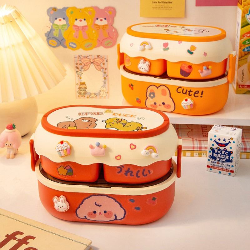 Kawaii Cartoon Lunch Box For Kids School Adults Office Portable Plastic Cute Bento Box Large Microwavable Food Container Boxes