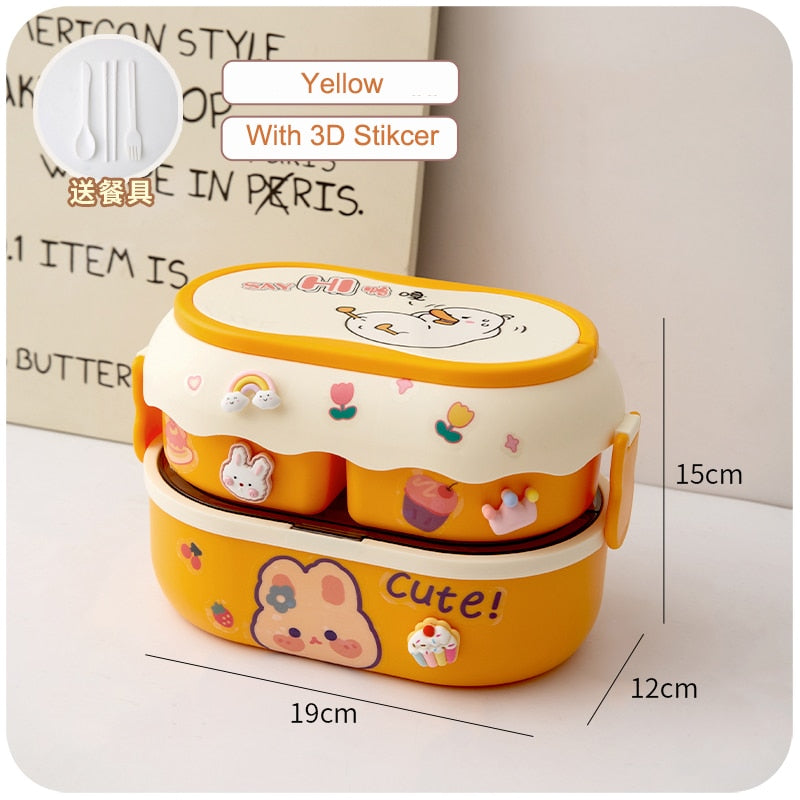 Kawaii Cartoon Lunch Box For Kids School Adults Office Portable Plastic Cute Bento Box Large Microwavable Food Container Boxes