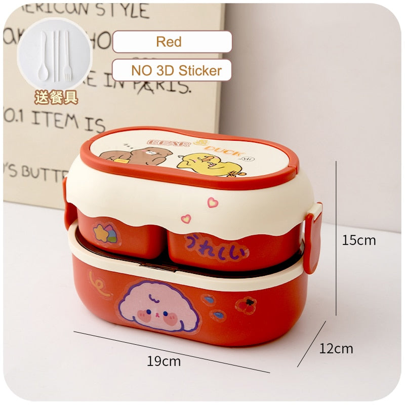 Kawaii Cartoon Lunch Box For Kids School Adults Office Portable Plastic Cute Bento Box Large Microwavable Food Container Boxes