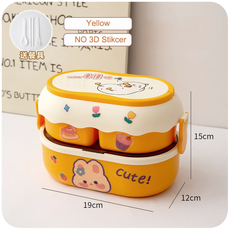 Kawaii Cartoon Lunch Box For Kids School Adults Office Portable Plastic Cute Bento Box Large Microwavable Food Container Boxes
